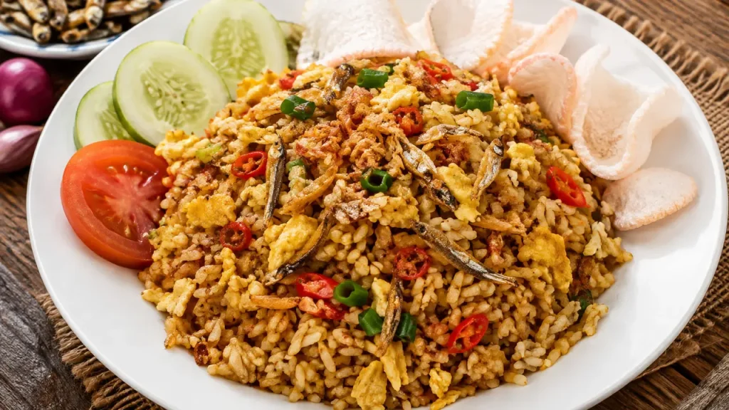 Nasi goreng kampung telur dan teri gurih